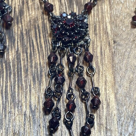 Avon Necklace And Earrings Garnet Rhinestones Dark Gothic Y2k - Picture 6 of 8
